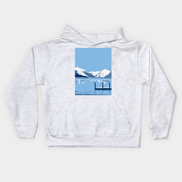 Lake McDonald in Winter in Glacier National Park Montana USA WPA Art Poster Kids Hoodie by retrovectors